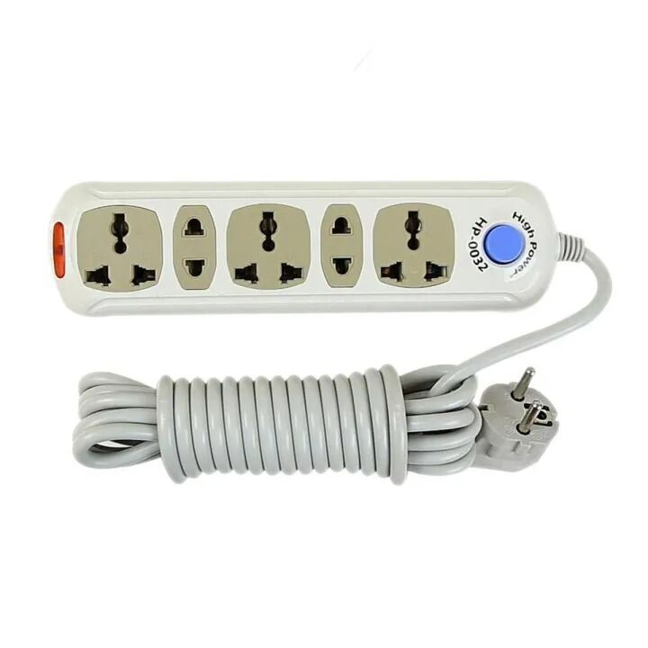 Picture of HP 5 Port Power Strip 2500W – Heavy Duty Multiplug Extension Socket with 7ft Cable, Power Switch, LED Indicator & Universal Sockets for Home Office Shop Use White