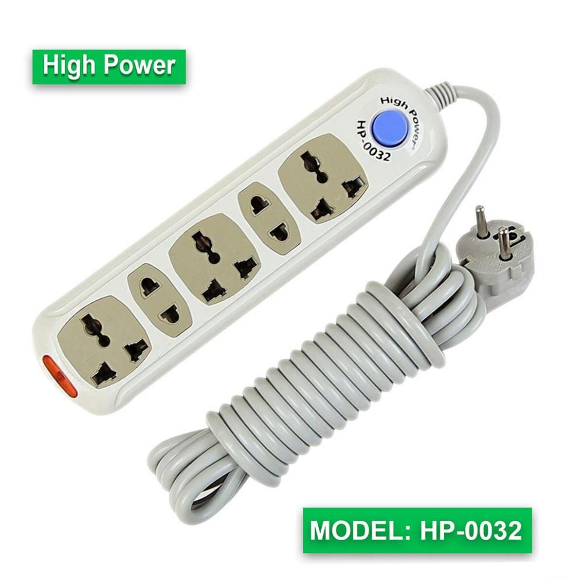 Picture of HP 5 Port Power Strip 2500W – Heavy Duty Multiplug Extension Socket with 7ft Cable, Power Switch, LED Indicator & Universal Sockets for Home Office Shop Use White