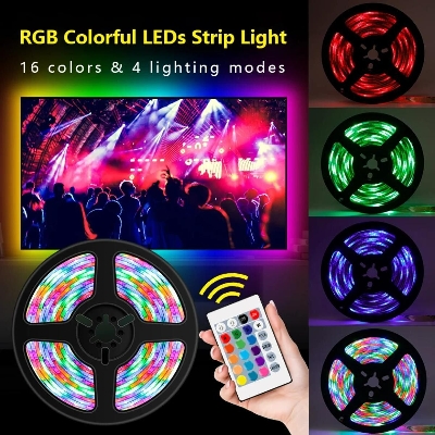 Picture of 16 Color RGB 5050 LED Flexible Strip Light 16 Feet with Remote Control – Multicolor LED Strip Light for Bedroom TV Wall Party Home Decoration Multicolor