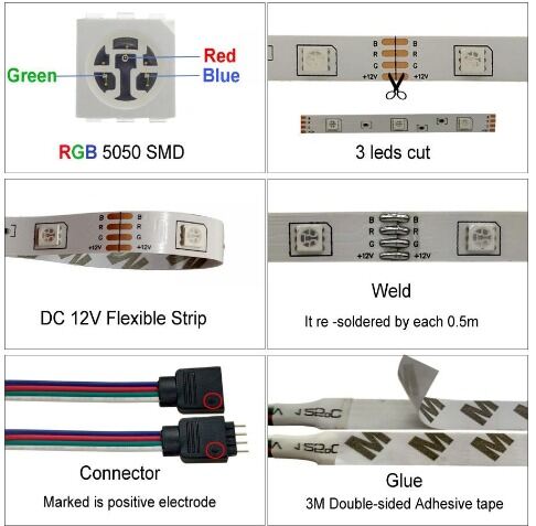 Picture of 16 Color RGB 5050 LED Flexible Strip Light 16 Feet with Remote Control – Multicolor LED Strip Light for Bedroom TV Wall Party Home Decoration Multicolor
