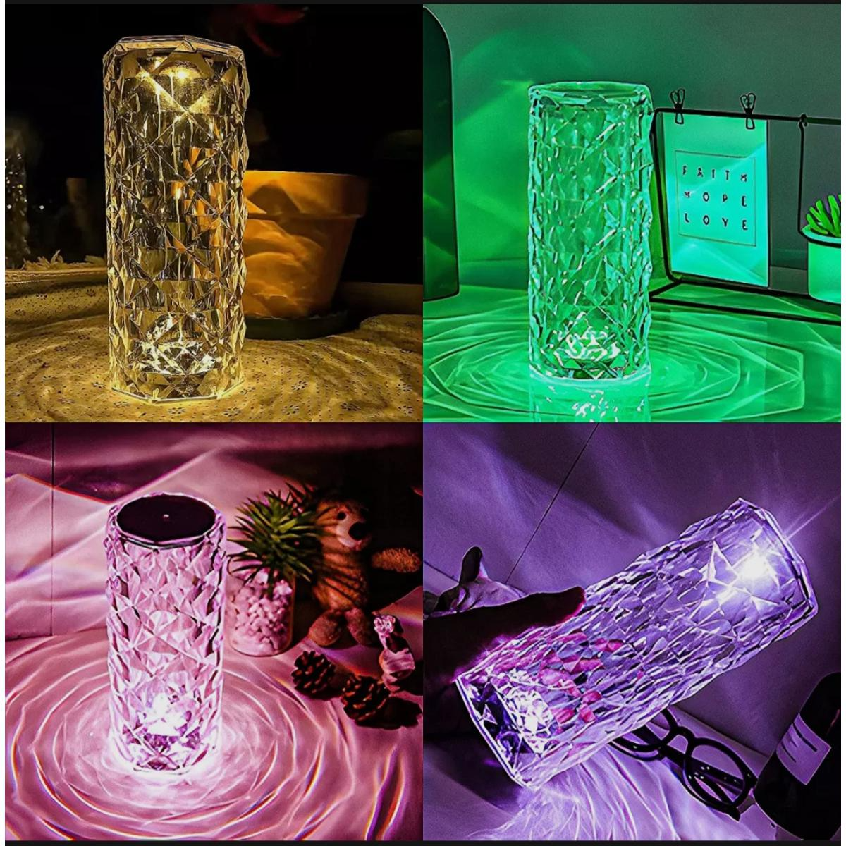 Picture of Rose Crystal Diamond Table Lamp | 16 Color RGB Touch & Remote Control USB Rechargeable LED Night Light Multicolor