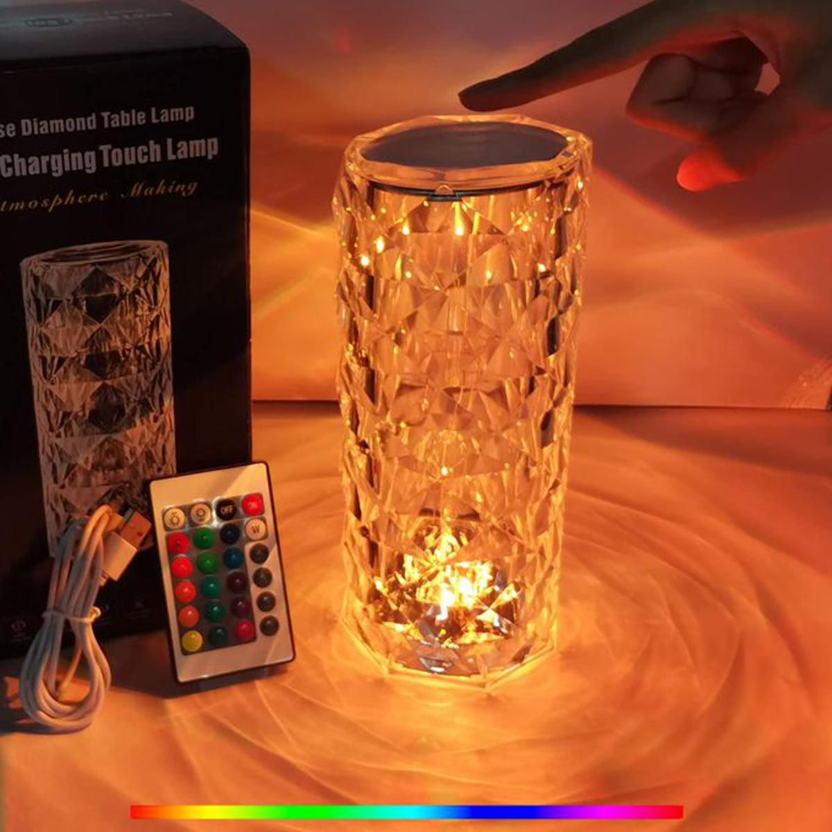 Picture of Rose Crystal Diamond Table Lamp | 16 Color RGB Touch & Remote Control USB Rechargeable LED Night Light Multicolor