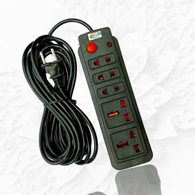 Picture of 5 Port Power Multiplug Extension Socket with 2 Meter Copper Cable – Universal 2 & 3 Pin Support, Fireproof Body, LED Indicator Heavy Duty Power Extension Board for Home Office Shop Use Black