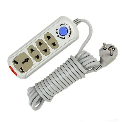 Picture of HP High Power 4 Gang Socket Multiplug Power Strip – 2500W Extension Board with 2 Meter Cable, Overload & Surge Protection, Power Switch, LED Indicator and 2 Pin Plug White