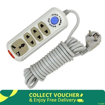 Picture of HP High Power 4 Gang Socket Multiplug Power Strip – 2500W Extension Board with 2 Meter Cable, Overload & Surge Protection, Power Switch, LED Indicator and 2 Pin Plug White