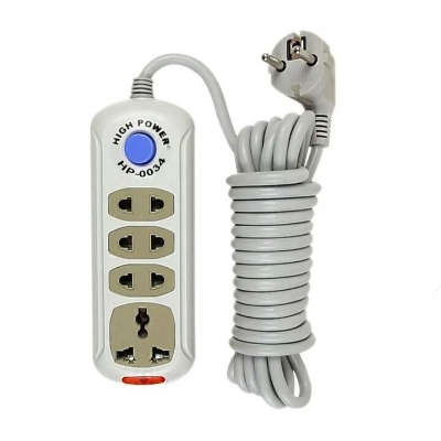 Picture of HP High Power 4 Gang Socket Multiplug Power Strip – 2500W Extension Board with 2 Meter Cable, Overload & Surge Protection, Power Switch, LED Indicator and 2 Pin Plug White