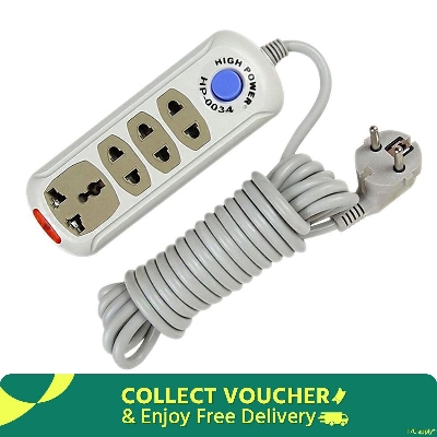 Picture of HP High Power 4 Gang Socket Multiplug Power Strip – 2500W Extension Board with 2 Meter Cable, Overload & Surge Protection, Power Switch, LED Indicator and 2 Pin Plug White