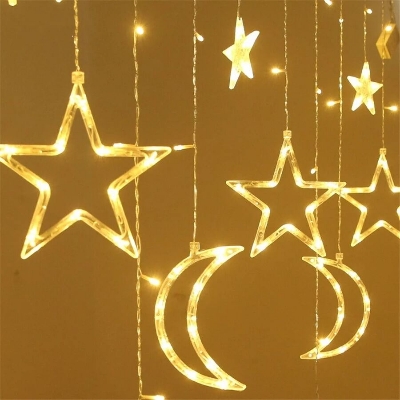 Picture of 3.5M Moon Star Curtain LED Fairy Lights – 220V 8 Modes Decorative Curtain String Lights for Bedroom, Wedding, Christmas, Party, Holiday & Home Decoration Gold