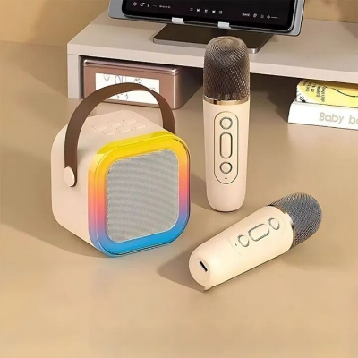 Picture of K12 Dual Microphone Karaoke Bluetooth Speaker with RGB Light – Dual 5W Speakers, Portable Subwoofer Boombox, Wireless Karaoke Machine with Multiple Input Modes k12 Multicolor