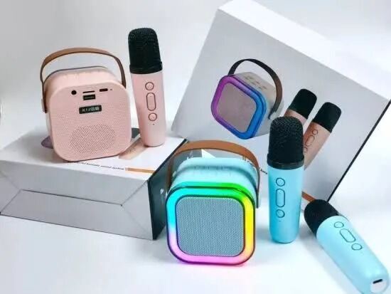 Picture of K12 Dual Microphone Karaoke Bluetooth Speaker with RGB Light – Dual 5W Speakers, Portable Subwoofer Boombox, Wireless Karaoke Machine with Multiple Input Modes k12 Multicolor