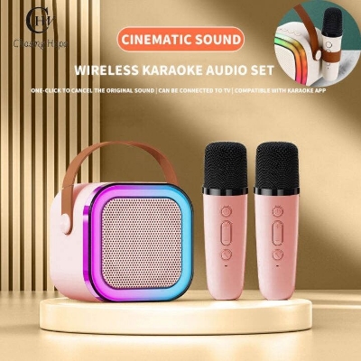 Picture of K12 Dual Microphone Karaoke Bluetooth Speaker with RGB Light – Dual 5W Speakers, Portable Subwoofer Boombox, Wireless Karaoke Machine with Multiple Input Modes k12 Multicolor
