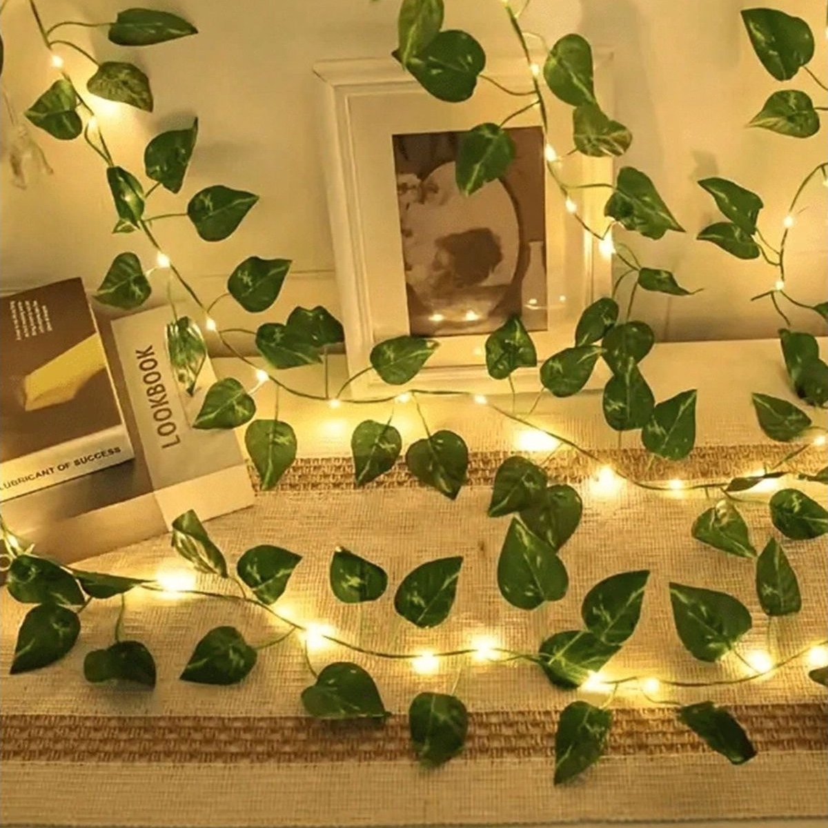Picture of 7 Feet Leaf Light, Artificial Leaf String Light, Battery Operated Fairy Light, Decorative Vine Light, LED Leaf Light, Home Decoration Light, Bedroom Decoration Light, Balcony Decor Light, Party Decoration Light, Wedding Decoration Light, Battery Fairy Lig Gold