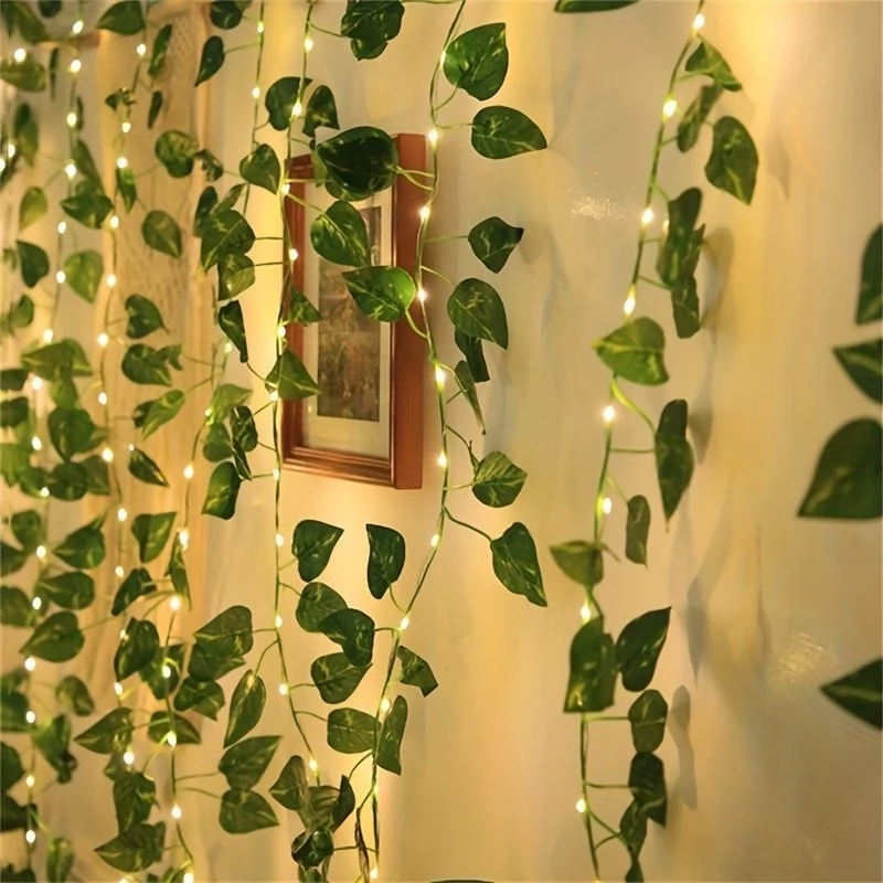 Picture of 7 Feet Leaf Light, Artificial Leaf String Light, Battery Operated Fairy Light, Decorative Vine Light, LED Leaf Light, Home Decoration Light, Bedroom Decoration Light, Balcony Decor Light, Party Decoration Light, Wedding Decoration Light, Battery Fairy Lig Gold