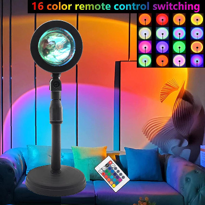 Picture of Sunset Projection Lamp 16 Color RGB LED Night Light App Control Music Sync Rainbow Sunset Lamp USB Table Lamp Bedroom Decor Living Room Decoration Photography Light RGB