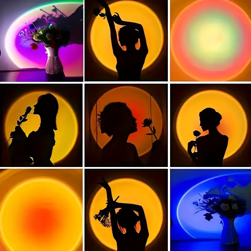 Picture of Sunset Projection Lamp 16 Color RGB LED Night Light App Control Music Sync Rainbow Sunset Lamp USB Table Lamp Bedroom Decor Living Room Decoration Photography Light RGB