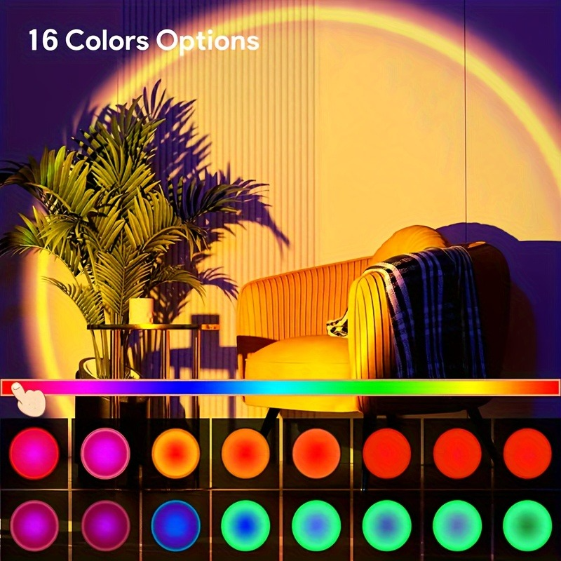 Picture of Sunset Projection Lamp 16 Color RGB LED Night Light App Control Music Sync Rainbow Sunset Lamp USB Table Lamp Bedroom Decor Living Room Decoration Photography Light RGB