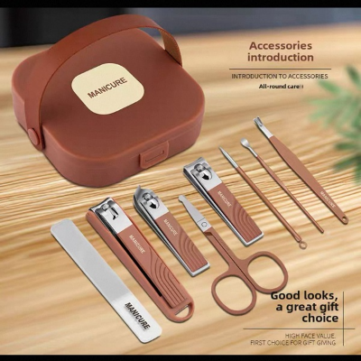 Picture of 8-in-1 Manicure & Pedicure Premium Stainless Steel Grooming Kit | Portable Nail Care Set with Travel Storage Case Multicolor
