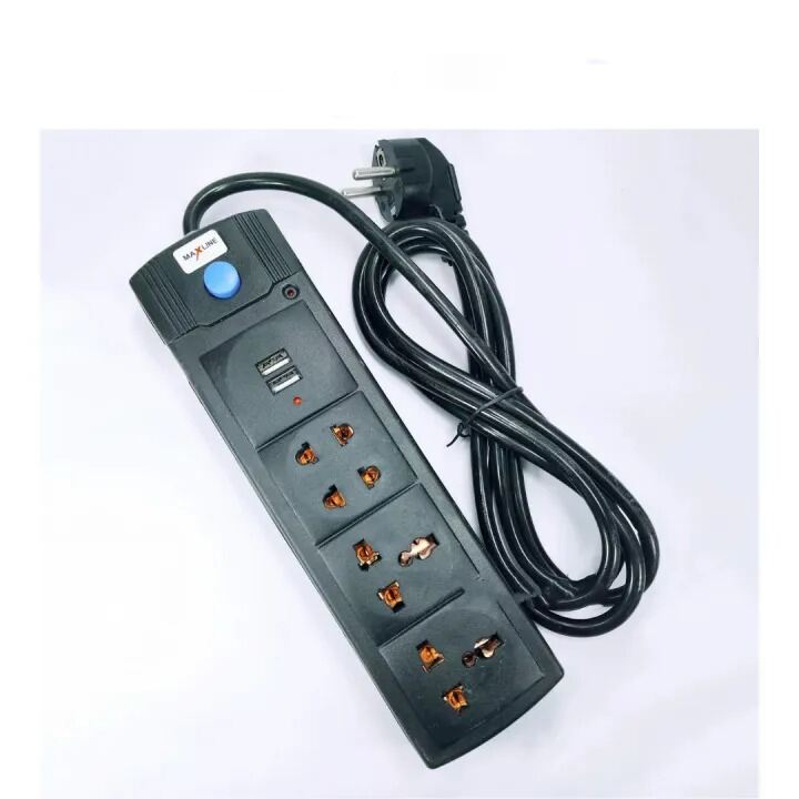 Picture of Maxline ML-USB 212 Extension Socket with 2 USB Ports and 4 Power Sockets – Multi Plug Mobile Charger Extension Board for Home Office Shop Use Black