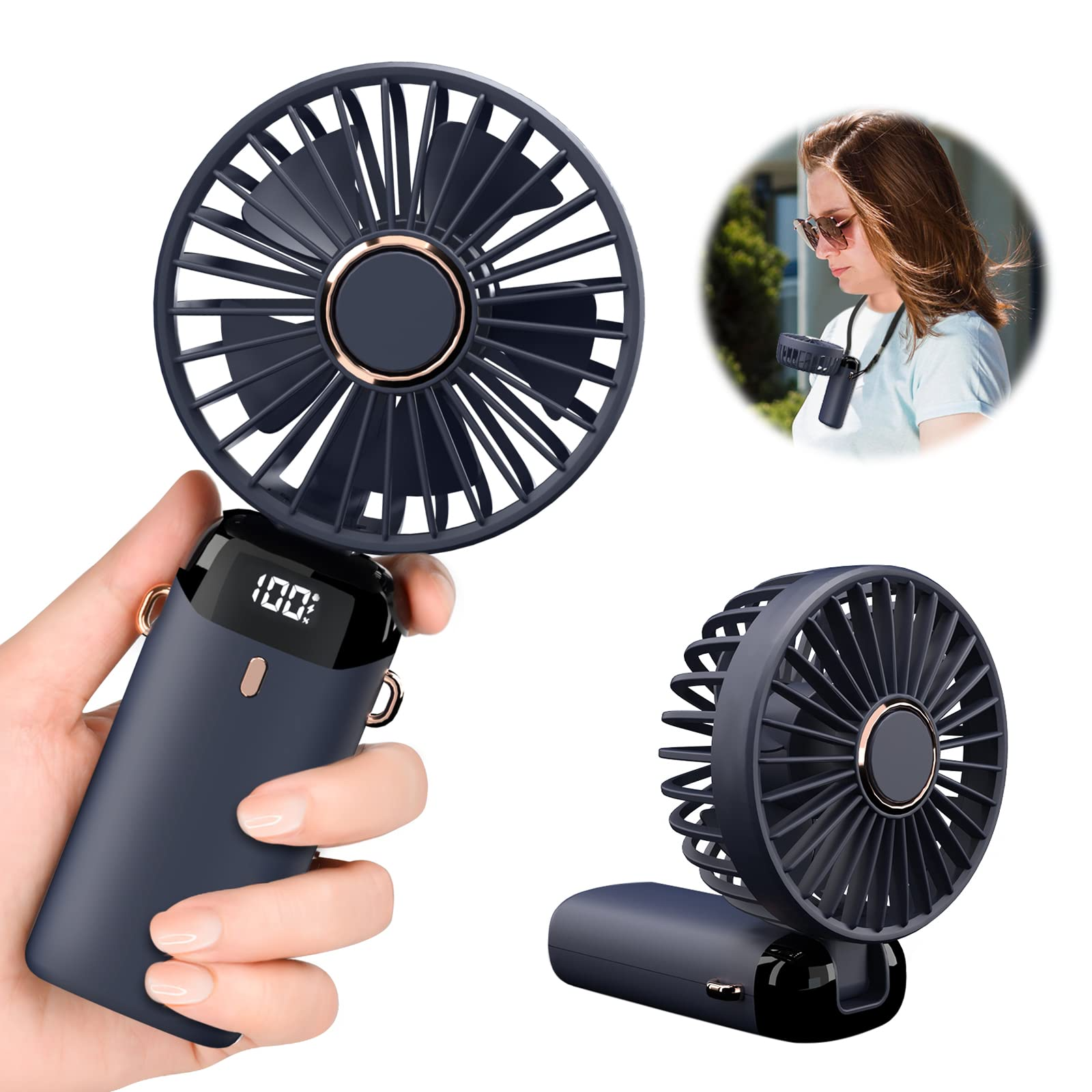 Picture of Portable Handheld Rechargeable Fan N15 | LED Digital Display Fan with 5-Speed Control & 90° Adjustable Design Multicolor