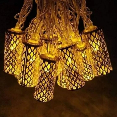 Picture of 20 Pcs Golden Lattice Metal String Fairy Light Bulbs – 12-15 Feet LED Decorative Lantern String Lights for Home Room Wedding Party Decoration Gold