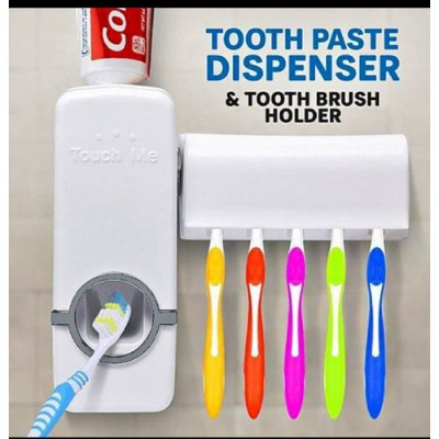 Picture of Automatic Toothpaste Dispenser with Wall-Mounted Toothbrush Holder | Hands-Free Bathroom Organizer Multicolor