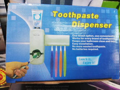 Picture of Automatic Toothpaste Dispenser with Wall-Mounted Toothbrush Holder | Hands-Free Bathroom Organizer Multicolor