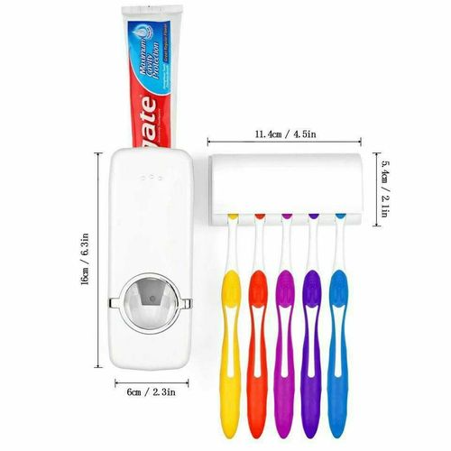 Picture of Automatic Toothpaste Dispenser with Wall-Mounted Toothbrush Holder | Hands-Free Bathroom Organizer Multicolor