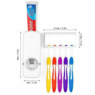 Picture of Automatic Toothpaste Dispenser with Wall-Mounted Toothbrush Holder | Hands-Free Bathroom Organizer Multicolor