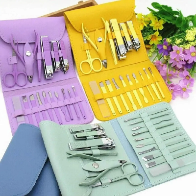 Picture of 16 PCS Stainless Steel Portable Nail Clipper Set | Professional Manicure & Pedicure Kit with Leather Case Multicolor