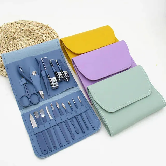 Picture of 16 PCS Stainless Steel Portable Nail Clipper Set | Professional Manicure & Pedicure Kit with Leather Case Multicolor