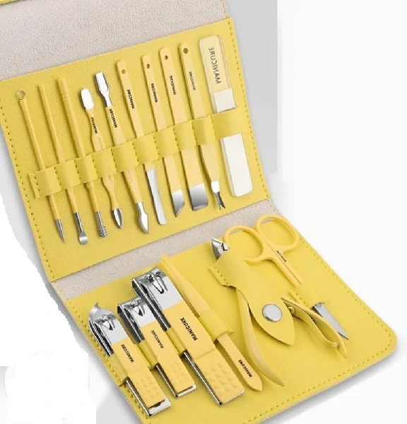 Picture of 16 PCS Stainless Steel Portable Nail Clipper Set | Professional Manicure & Pedicure Kit with Leather Case Multicolor