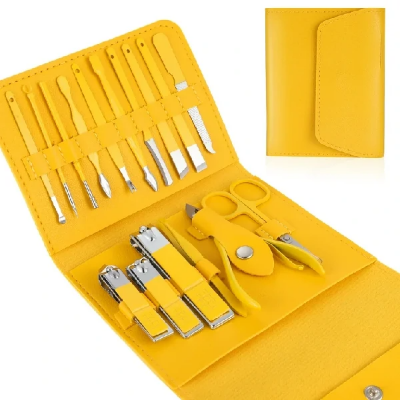 Picture of 16 PCS Stainless Steel Portable Nail Clipper Set | Professional Manicure & Pedicure Kit with Leather Case Multicolor
