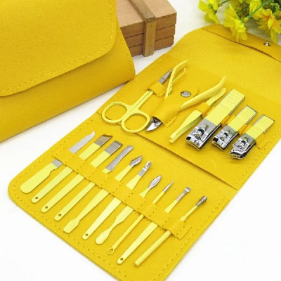 Picture of 16 PCS Stainless Steel Portable Nail Clipper Set | Professional Manicure & Pedicure Kit with Leather Case Multicolor