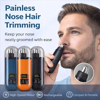 Picture of Portable Electric Nose and Ear Hair Trimmer with Digital Display – Rechargeable Painless Nose Hair Clipper for Men Women Eyebrow Beard Multifunctional Grooming Tool 