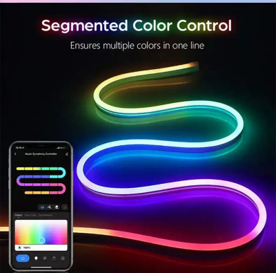 Picture of 5M RGBIC Neon LED Strip Light USB 5V Waterproof Flexible Neon Rope Light Bluetooth APP Remote Control Dream Color LED Strip Gaming Room TV Bedroom Home Decor Multicolor