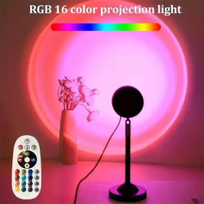 Picture of USB Sunset Lamp Projector LED Night Light 360° Rotating Sunset Projection Lamp Portable Mood Light Bedroom Living Room Photography Background Home Decor Neon Light Multicolor
