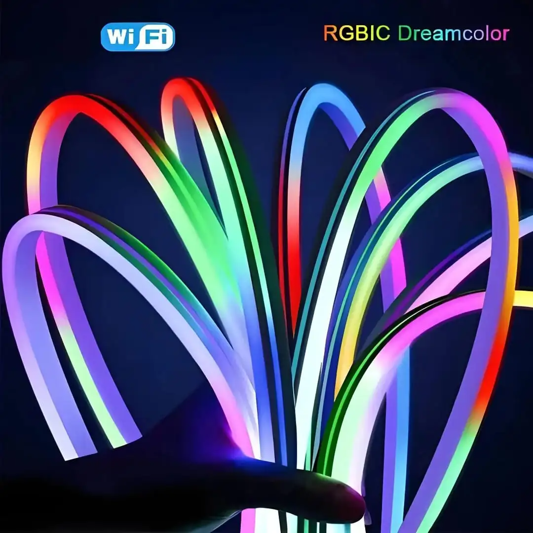 Picture of 5 Meter/16 Feet Heavy Duty RGBIC Neon LED Strip Light with Bluetooth App & Remote Control - Premium 5V USB Waterproof Flexible Ribbon for Room Decoration RGB