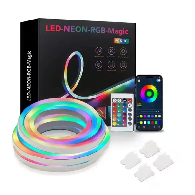 Picture of 5 Meter/16 Feet Heavy Duty RGBIC Neon LED Strip Light with Bluetooth App & Remote Control - Premium 5V USB Waterproof Flexible Ribbon for Room Decoration RGB