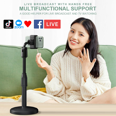 Picture of Live Streaming Adjustable Desktop Mobile Phone Stand | 360° Rotating Retractable Phone Holder for Video Recording & Online Classes Black