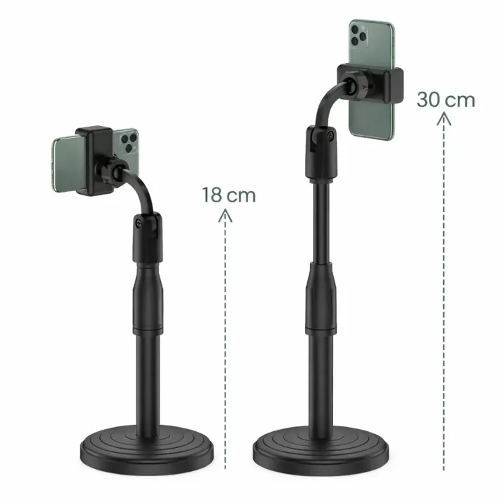 Picture of Live Streaming Adjustable Desktop Mobile Phone Stand | 360° Rotating Retractable Phone Holder for Video Recording & Online Classes Black
