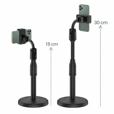 Picture of Live Streaming Adjustable Desktop Mobile Phone Stand | 360° Rotating Retractable Phone Holder for Video Recording & Online Classes Black