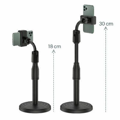 Picture of Live Streaming Adjustable Desktop Mobile Phone Stand | 360° Rotating Retractable Phone Holder for Video Recording & Online Classes Black