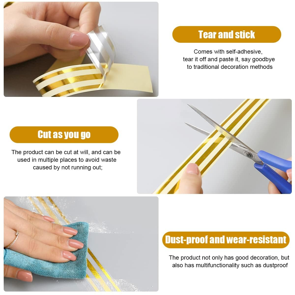 Picture of Interior Design Tape - 5M Golden Tile Gap Tape | Waterproof Self-Adhesive PVC Decorative Strip for Tile, Wall & Cabinet Decoration (2.5CM × 5M) Gold
