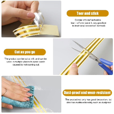 Picture of Interior Design Tape - 5M Golden Tile Gap Tape | Waterproof Self-Adhesive PVC Decorative Strip for Tile, Wall & Cabinet Decoration (2.5CM × 5M) Gold