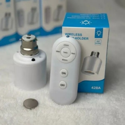 Picture of Remote Control B22 Smart Bulb Holder with Timer – Wireless Light Socket Holder with Auto OFF Function, 40ft Remote Range B22 Pin Lamp Holder for Home Office Use White