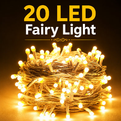 Picture of 10 Feet 20 LED Warm White Fairy String Light – Yellow Steady Rice Lights for Indoor Outdoor Decoration, Wedding, Party, Bedroom, Festival Decor DC Powered Gold
