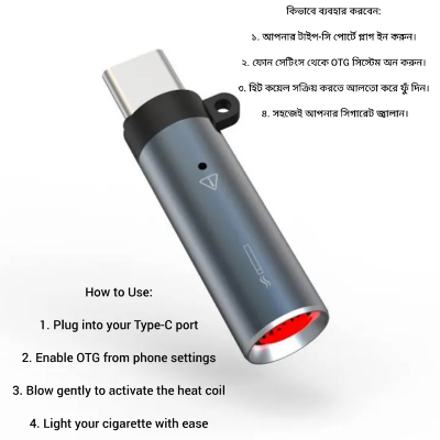 Picture of Smart Universal USB-C Cigarette Lighter | Flameless Windproof Portable Electric Lighter for USB-C Smartphones 