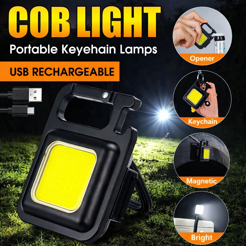 Picture of COB Rechargeable Keychain Light | Mini LED Flashlight with Magnet, Bottle Opener & Carabiner Clip Black