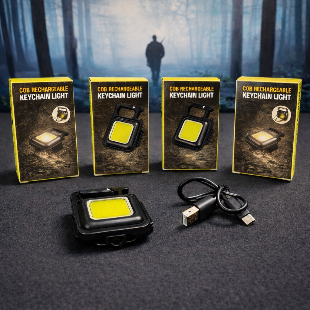 Picture of COB Rechargeable Keychain Light | Mini LED Flashlight with Magnet, Bottle Opener & Carabiner Clip Black