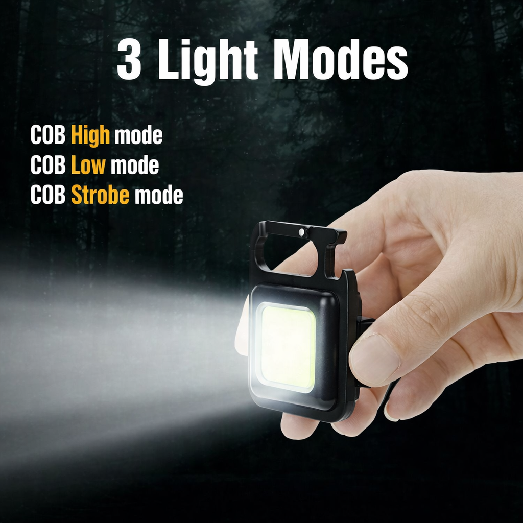 Picture of COB Rechargeable Keychain Light | Mini LED Flashlight with Magnet, Bottle Opener & Carabiner Clip Black